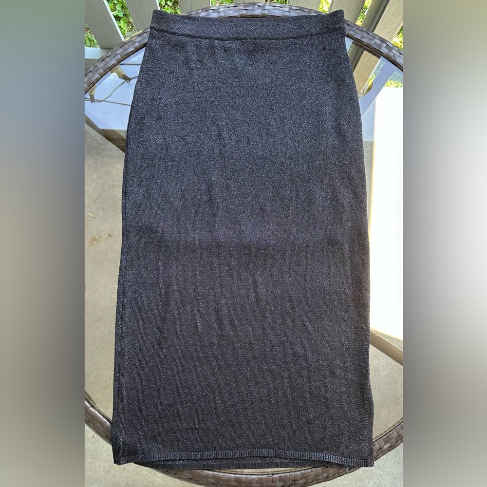 House of Harlow 1960 Metallic Knit Side Slit Maxi Skirt in Black - Size Large